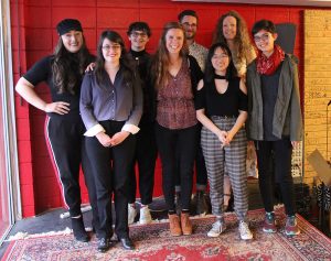 Short Story Contest Winners: (left to right) Victoria Alverez, Aria Davis, Erin Scott, Dania Tomlinson, Matt Rader, Alyssa Kong, Katie Welch, Akke Englund