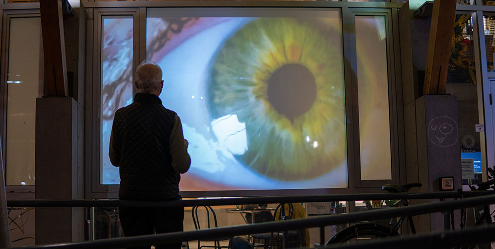 Artistic Director Neil Cadger viewing one of the projections