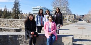 Respect Magazine team. Front row: Élise Machado , Anita Chaudhuri. Back row: Ximena Cayo Barrantes, Nancy Jiayi Lu, Rishma Chooniedass