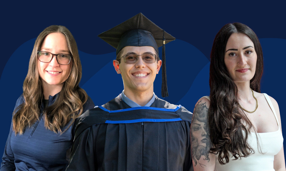 three graduates pose for their photos